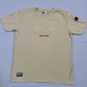 Scandinavian Explorer Norway Embossed Logo Shirt Men's Small 100% Cotton Yellow